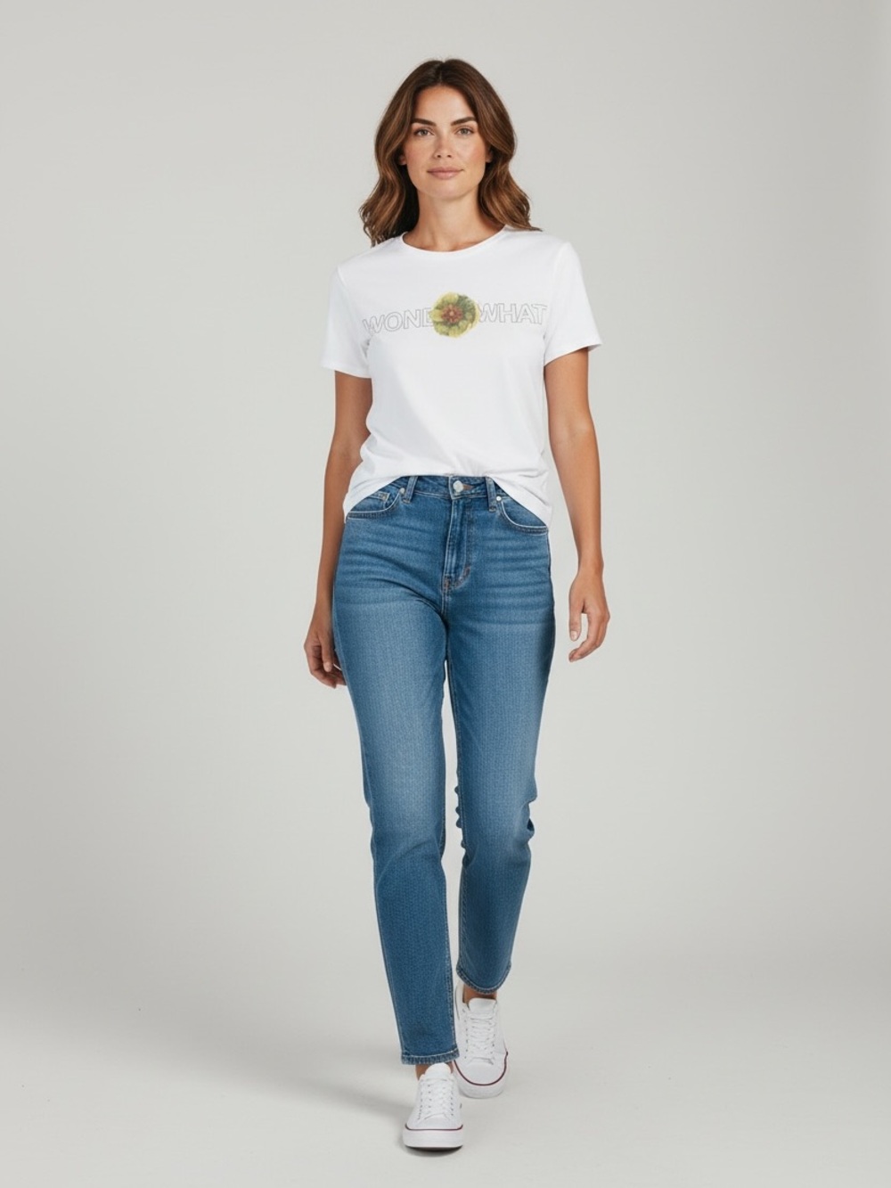 Zara White Short Sleeve Tee with Yellow Floral Graphic
